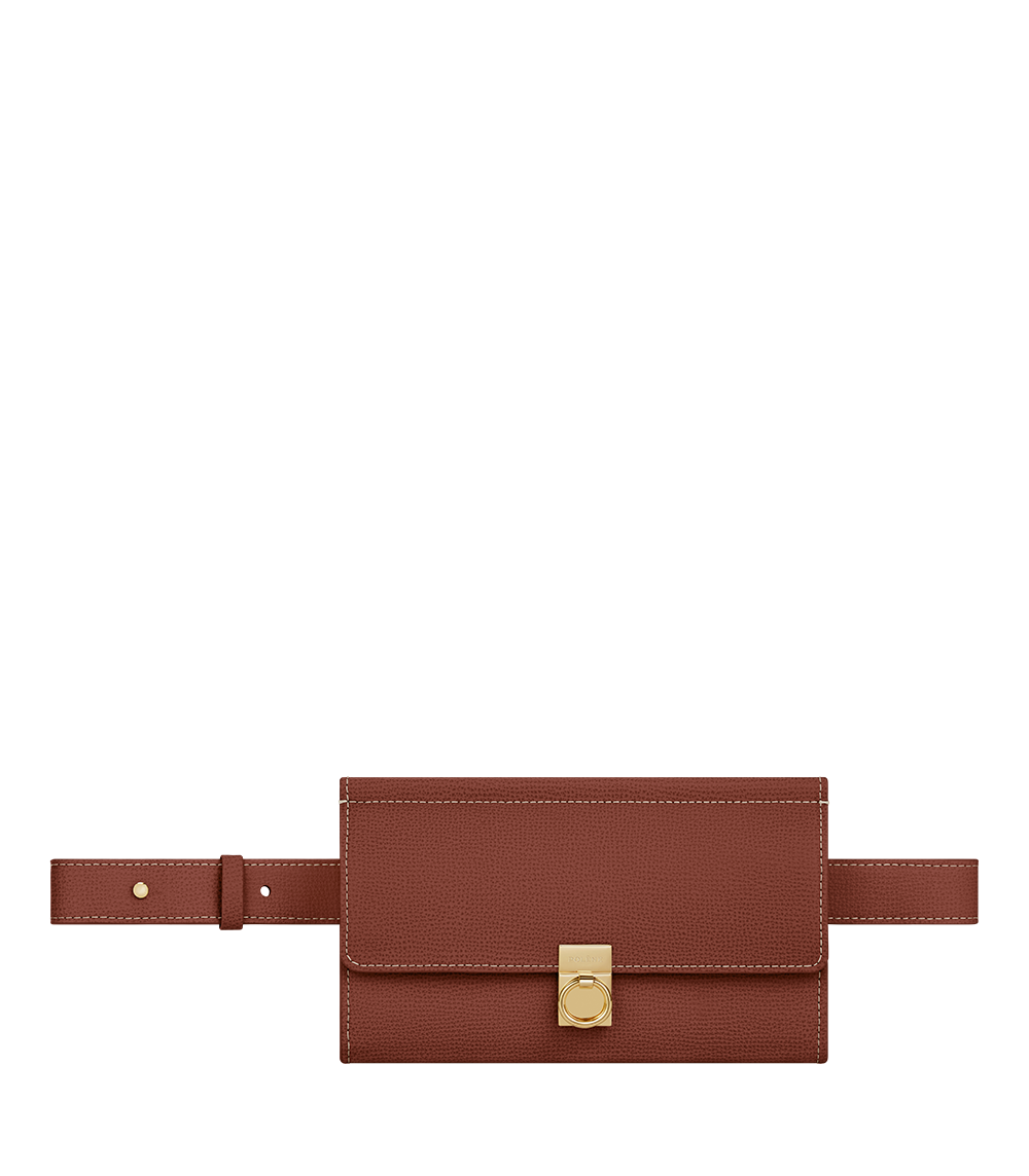 Numéro Sept Gürteltasche - Cognacfarbenes genarbtes Leder