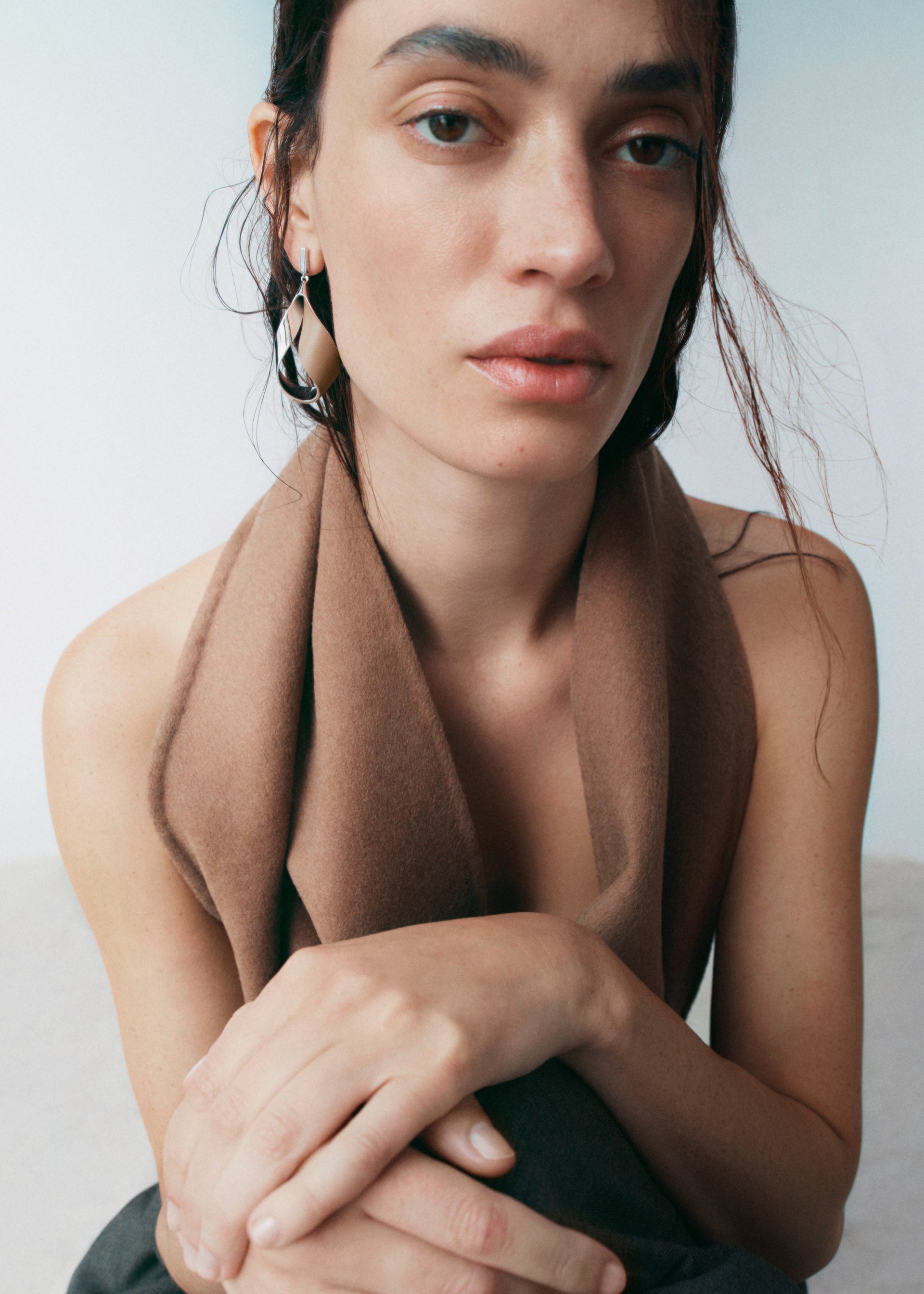 Hängende Ohrringe Ormé - Silberedition Und Taupe Leder