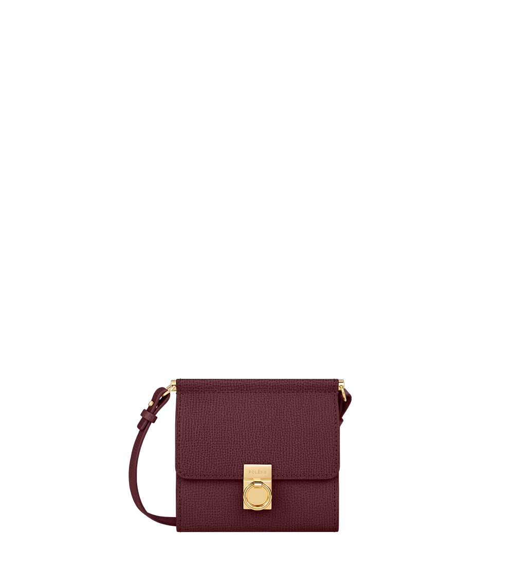 Crossbody Portemonnaie Numéro Sept - Burgund Genarbtes Leder