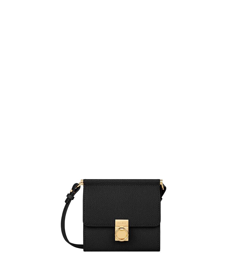 Crossbody Portemonnaie Numéro Sept - Schwarz Genarbtes Leder