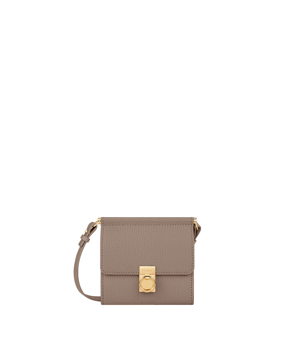 Crossbody Portemonnaie Numéro Sept - Taupe Genarbtes Leder