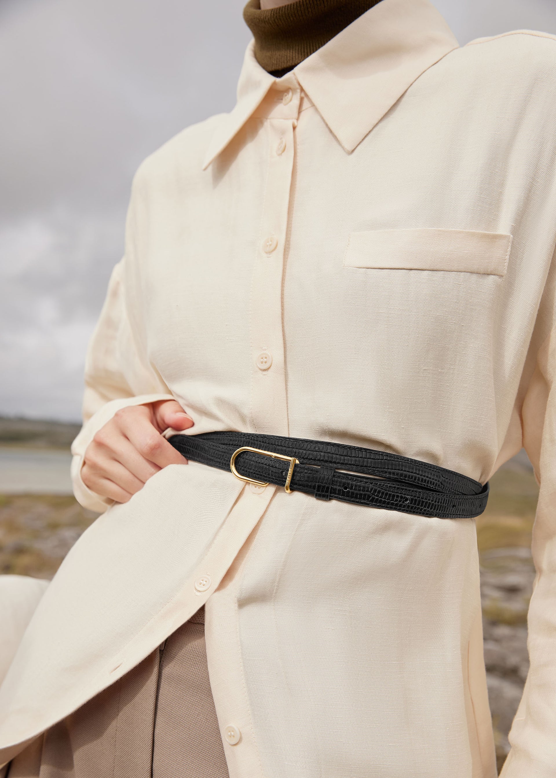 Schmaler Umi Gürtel - Schwarz Eidechse